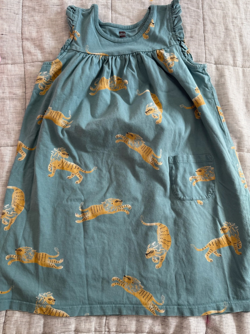 Tea Collection Teal Empire Waist Tank Dress w/ Lions
